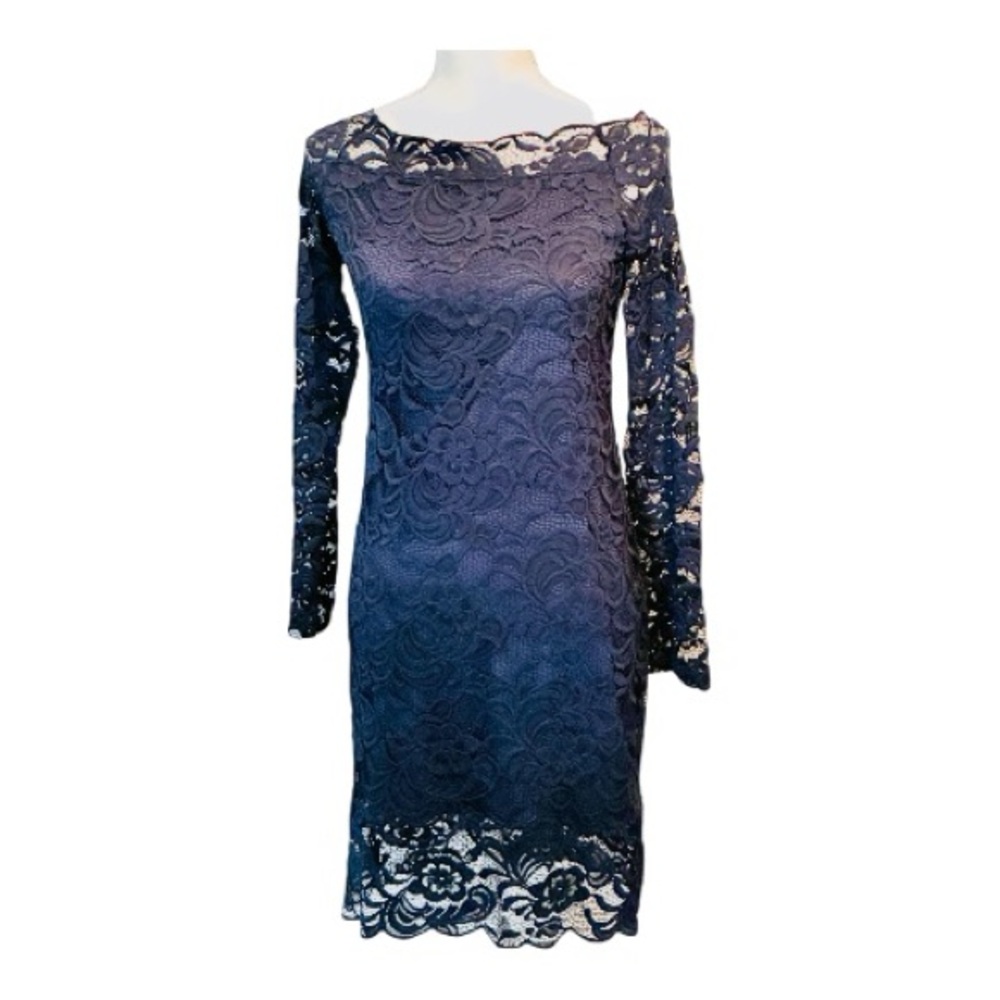 NWOT Women’s H & M Divided BodyCon Midnight Blue Lace Mini Dress With Under Slip